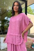 Tasha Damask Cap Sleeve Button Top Indian Pink